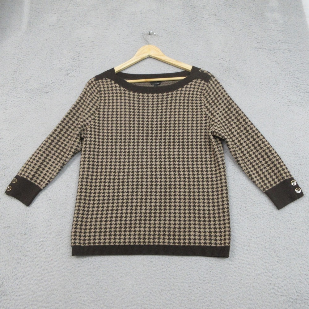Talbots Merino Wool Sweater Womens Petite Large Brown Houndstooth Classic Preppy